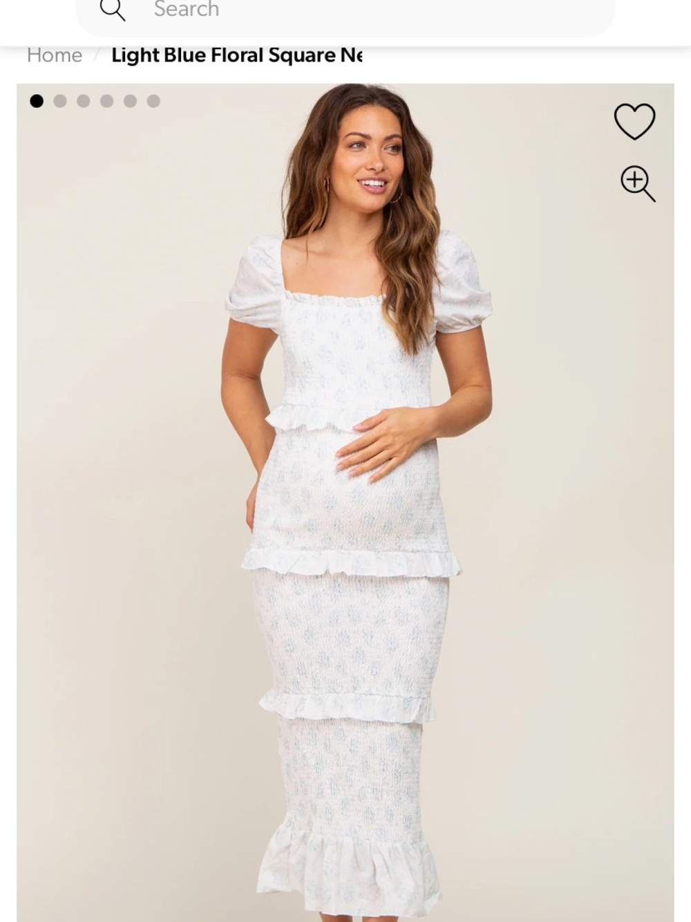 Pink Blush Smocked Ruffle Maxi Dress in Pale Blue and Cream size Medium